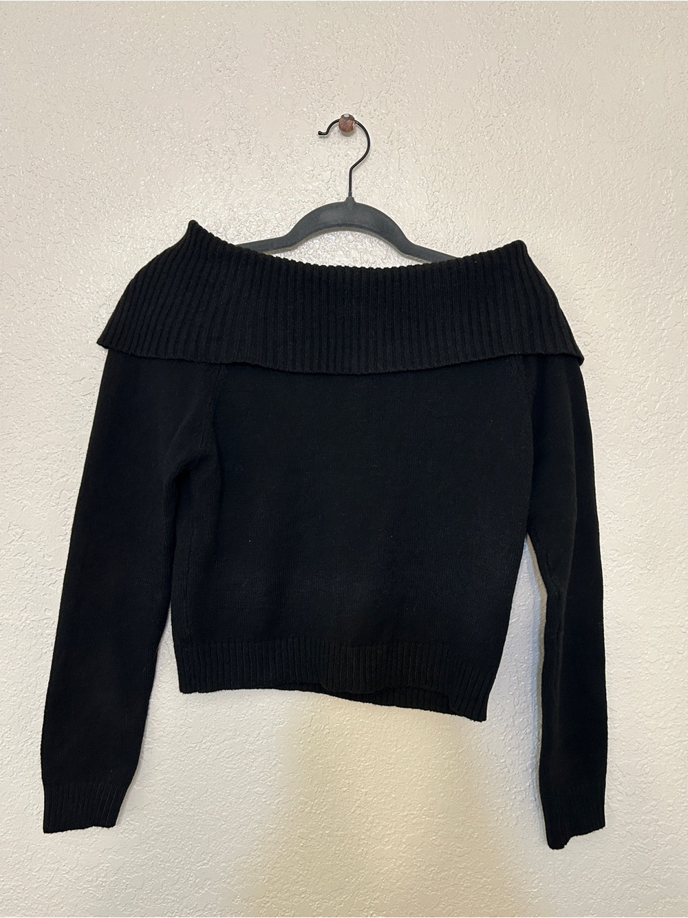 Fashion Nova Black Off-the-Shoulder Foldover Ribbed Sweater